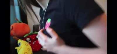 Loserfruit feeling herself up on stream. Wants to grind and play with a dick. 🍓