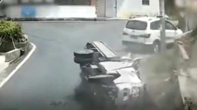 Kei Truck flips into woman.