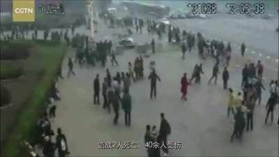 CCTV footage of the 2013 Tiananmen Square attack | On October 28, 2013 a SUV carrying 3 members of the East Turkestan Islamic Movement drove into a crowd of people near the portrait of Mao Zedong at Tiananmen Square, killing 2 and injuring 38. The SUV the