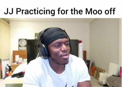 JJ practicing for the moo off.