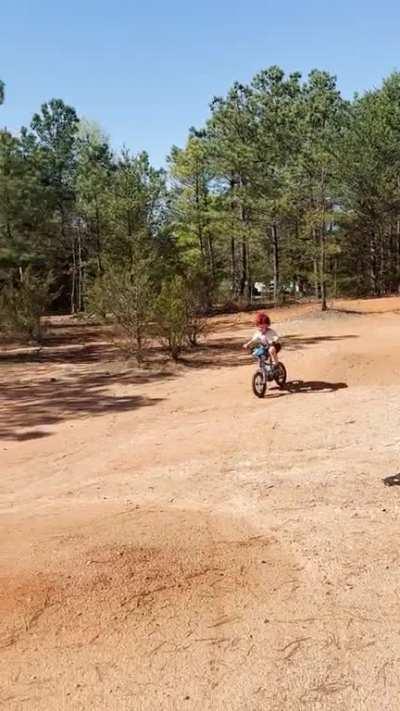My 4y old on his first day off pavement. He’s hooked.