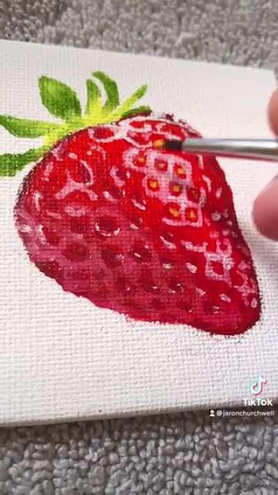 Tiny strawberry painting time lapse. Done with oil on a 3x3 canvas.