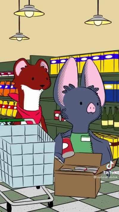 Grocery store employee using echolocation to find organic acorns