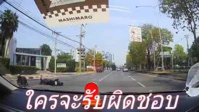 a truck hit a loose powerline and injured the biker.