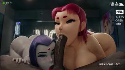 Raven and Starfire sharing a cock (GeneralButch) [DC Titans]