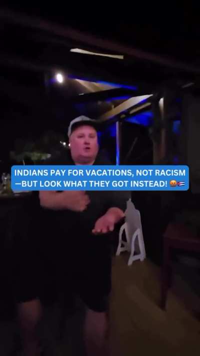 An intoxicated Canadian at a bar in Cuba pretends to be an immigration officer, directing a racist rant toward a family of Indian tourists. 