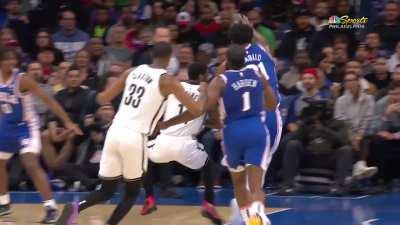 [Highlight] Embiid is called for a phantom foul on Kyrie awarding the 26th and 27th FTs of the game with just over 7 minutes of gametime