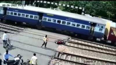 Crossing tracks when you can literally see a train