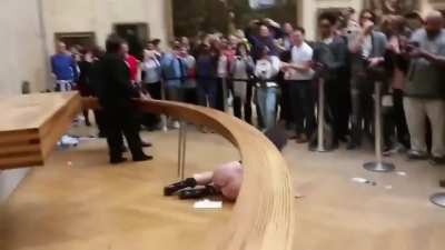 Activist flashing at a museum