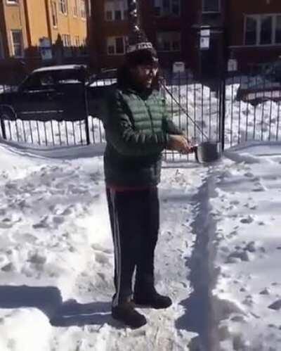 Amazing how fast boiling water freezes!