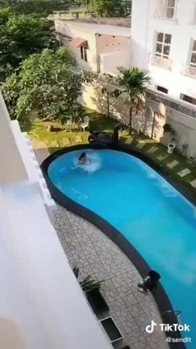 A seriously sketchy send into the pool