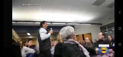 A father speaks out at a PTA meeting because his kid gets heckled by racists - and then the father gets heckled by a racist. Murikkka.