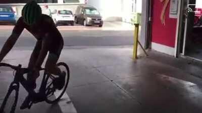 Grandpa showing his skills on a bike.