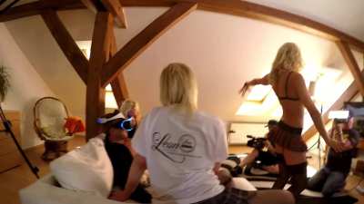 This is from our Pearl thongs and Flirty Mini Skirts Double Blowjob Triple Handjob foursome. There was no script but I just told them to tease a bit, show less at first but then go wild as you wish.. James had a hard time especially with that VR Headset w