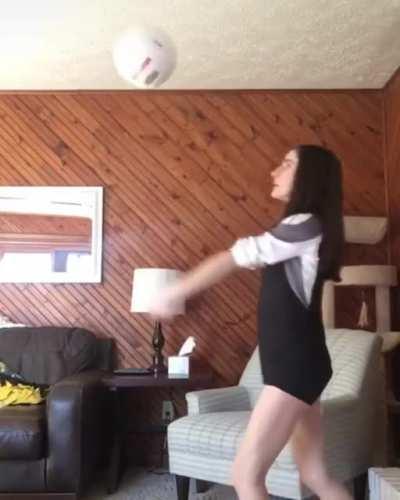 WCGW playing volleyball inside the house