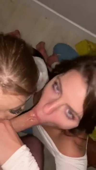 Sharing a dick with Megan Rain.