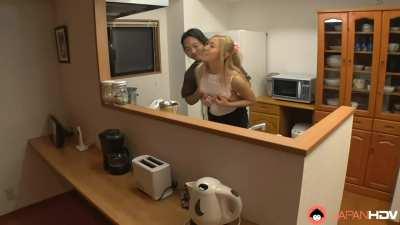 Mary Hayakawa and her lover make love in the kitchen