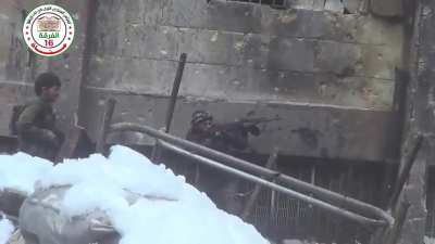 FSA 16th Division fighters in a gunfight with Syrian Army - Aleppo - 1/13/2015