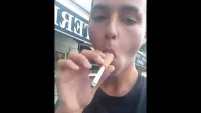 Smoking a Cigarette Through an Ice Cream Cone