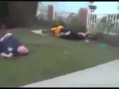 Two idiots jump from roof onto table