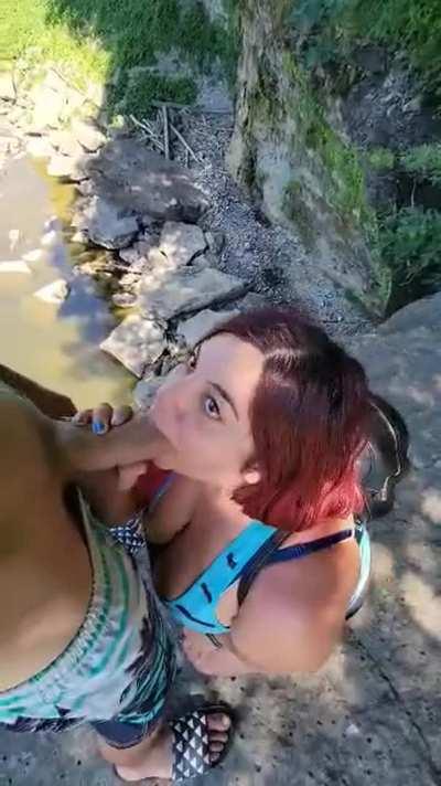 His doll rather be outdoors sucking his cock