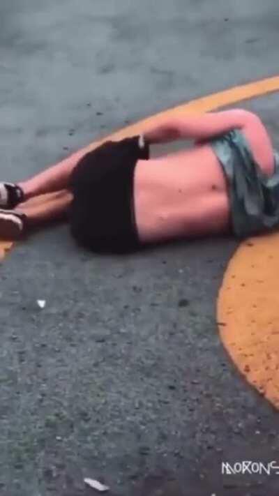 Skating down a slide