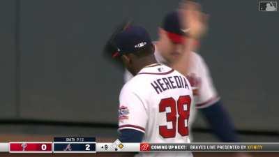 [Highlight] Definitely late, but no one posted this clip of Heredia's great catch keeping the Braves lead of 2 in the 9th. And I think it deserves to be posted.