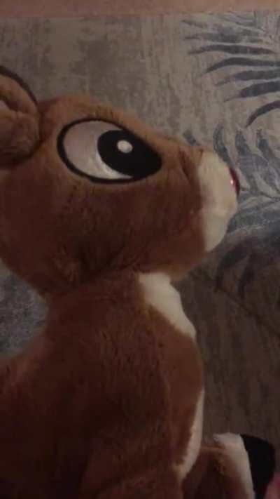 my sister&rsquo;a possesses Rudolph plushie...
