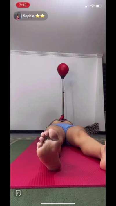 live few minutes ago stretching with beautiful soles view
