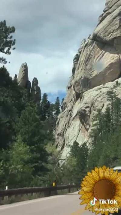 Person walking on a tightrope falls off (but lives).