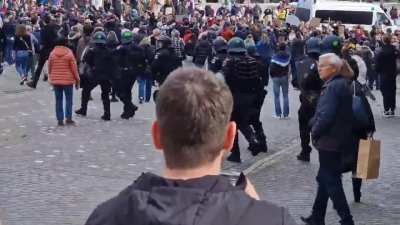 After the stabbing attack at the holocaust memorial in Berlin yesterday anti fascists march in protest and are booed by local Nazis