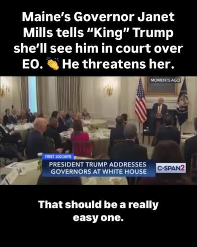 Maine’s Governor Janet Mills tells Trump that she’ll see him in court after he threatens her for not promising to comply with his EO