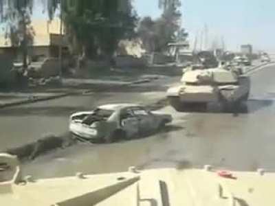 Abrams crushes a car bomb. Iraq.
