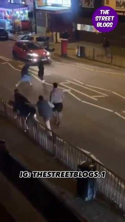 Mobile phone footage captures the moment a mass brawl breaks out on the corner of Stratford Road and Ivor Road