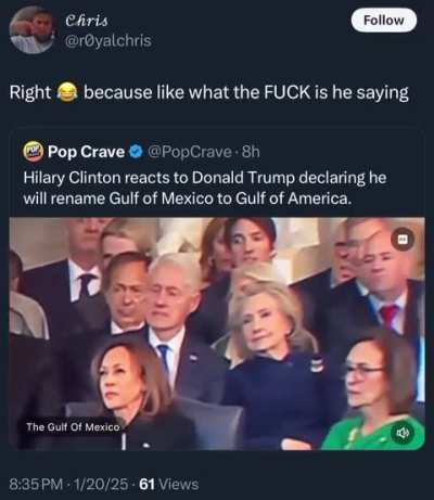 Hillary Clinton chuckles to herself when Donald Trump declares to rename the Gulf of Mexico 