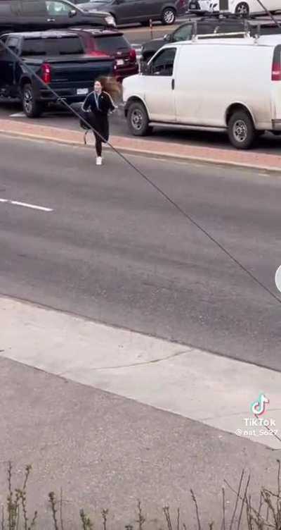 Woman flees the scene of the crime 