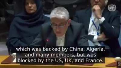 Iran at the UN: For over 6 months now, the US, UK and France have shielded Israel from any responsibility for the Gaza massacre, while they have denied Iran's inherent right to self-defense against the Israeli armed attack on our diplomatic premises.