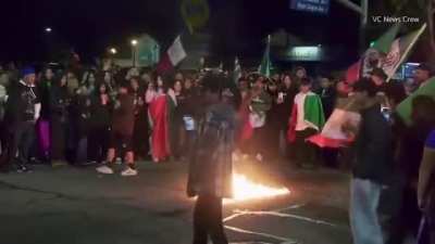 Protestors in California burn the American flag to protest deportations