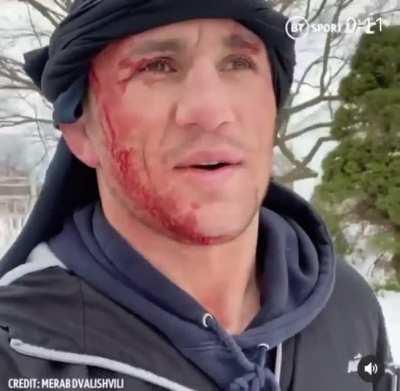 Merab Dvalishvili (UFC BW division) dives head first into frozen river💀