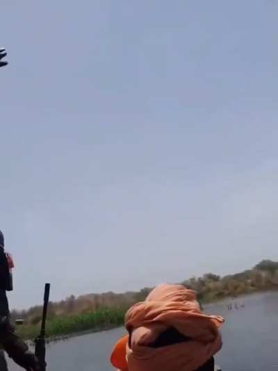 Chadian Army soldiers laying suppressive fire while storming an ISWAP/BokoHaram inhabited island in the lake Chad basin during Operation Wrath of Boma, launched on 31st March 2020.