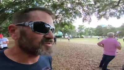 A MAGA redneck films himself circle jerking with friends crazy shitty political opinions while attending a pro Israel rally, wants to get rid of the Muslims and the 