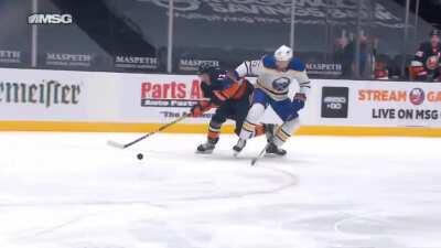 New York Islander Mat Barzal Scores a goal between his legs