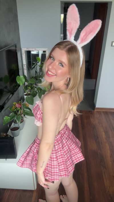 Guess what the bunny is thinking. Hint: it's long and hard and fits in her mouth