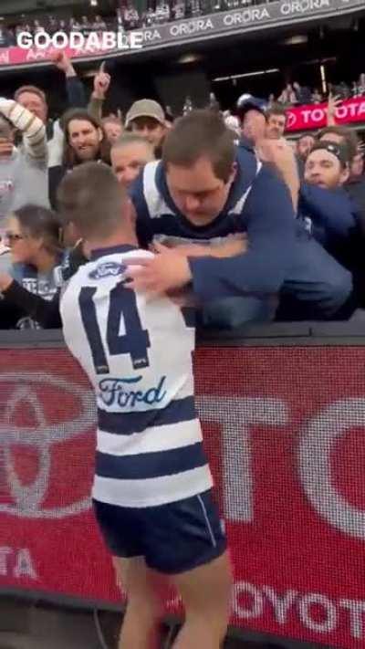 In Australia, this football team just won the league championship. Their captain went into the stands to get their waterboy, who has Down’s Syndrome, so they could celebrate together.
