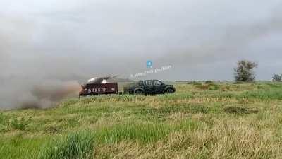 Ukrainian MLRS-technical using an aircraft rocket pod on a trailer
