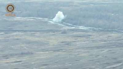 RU pov: Moving UA MT-LB gets destroyed by two ATGMs. Location in the Vesyoloye area, Donetsk region.