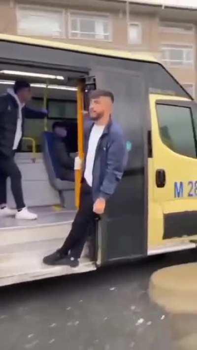 hanging outside a bus