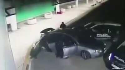 Thief gets in getaway car after police block exit path