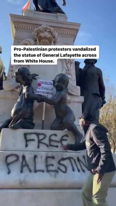 Pro-Palestine protesters defaced General Lafayette’s statue and demanded to ‘Decolonize the U.S.’