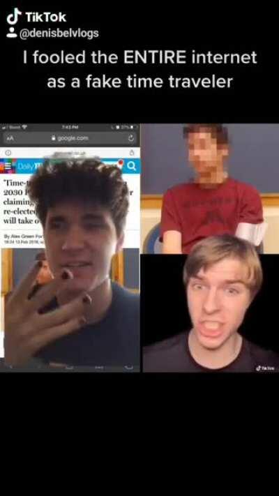 Famous TikToker spreads old time traveler story, and then the kid who fooled in the internet faking being the time traveler duets him.